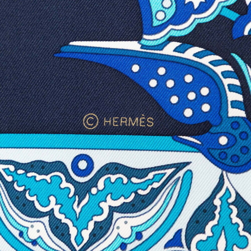 HERMES Blue Silk Scarf - Picture 7 of 9